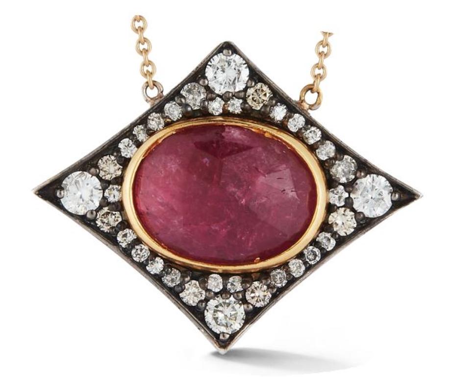 Parulina 18k Yellow Gold and PPink Tourmaline and Diamond Pendant  In New Condition For Sale In Greenwich, CT