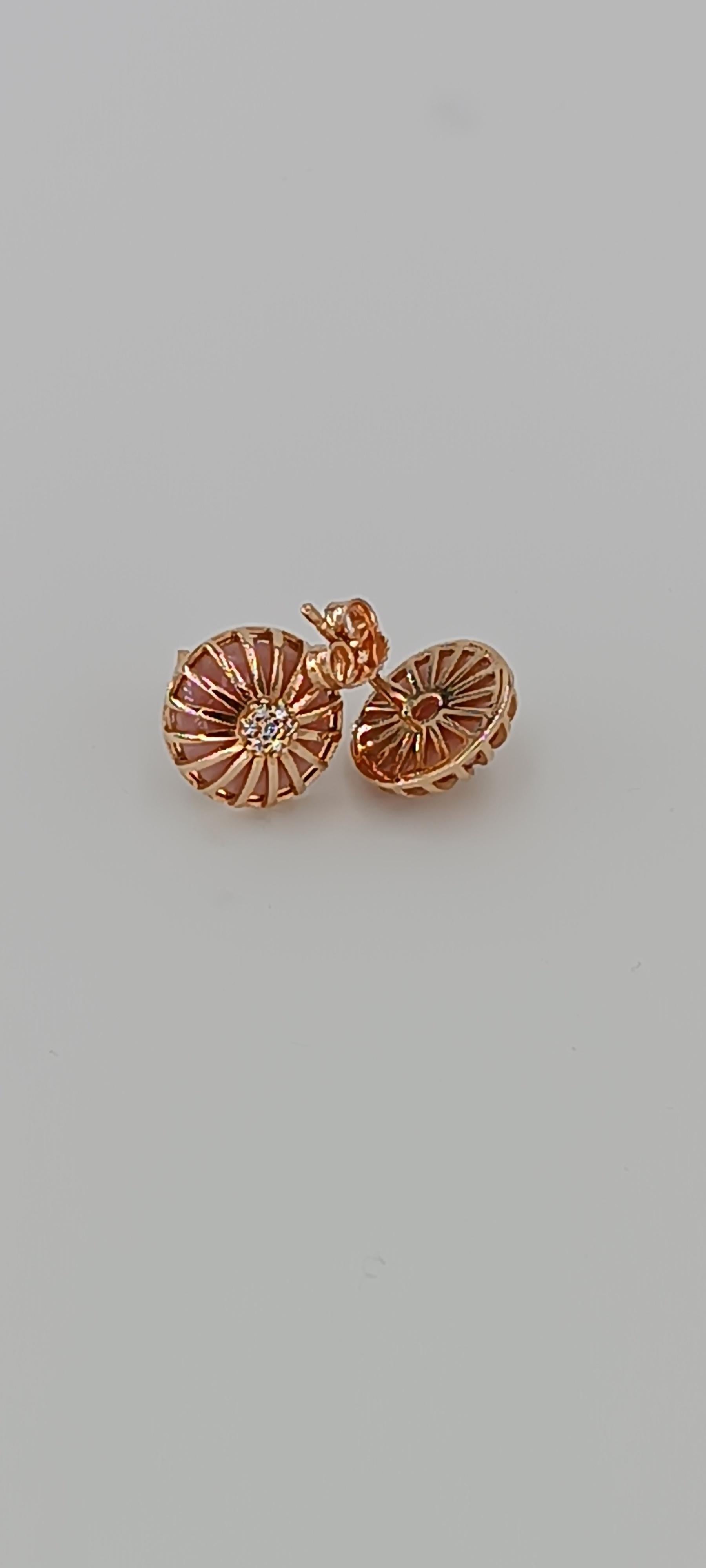 Contemporary Parure 18 Carat Rose Gold Pink Opals Diamonds Carats.0.38 Weights 18.37 Grams For Sale