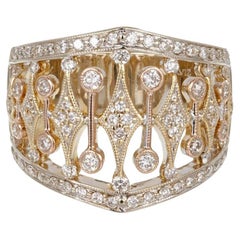 Vintage Parviz .70 Carat Round Diamond Tri Color Gold Wide Band Ring