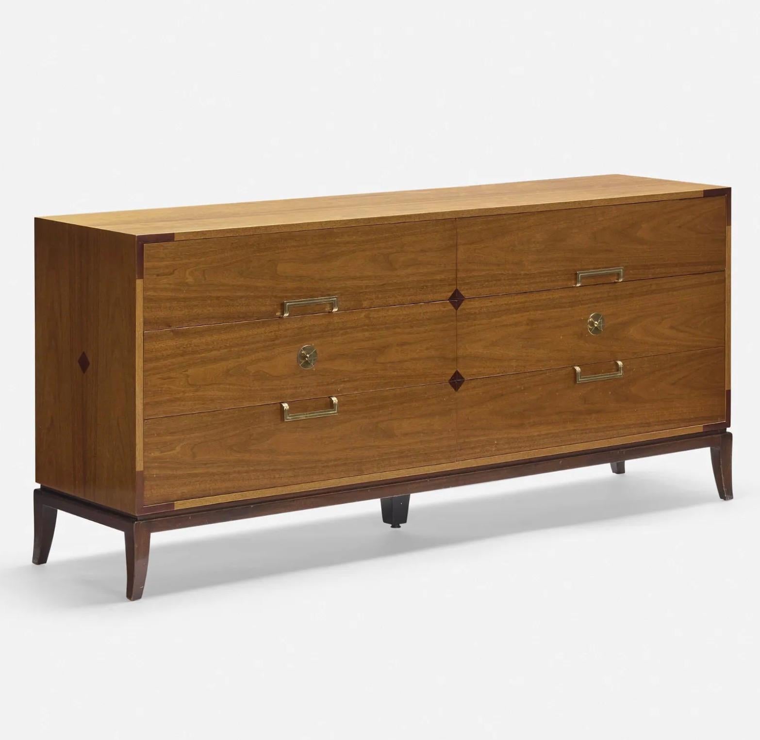 Mid-Century Modern 'Parzginer Originals' Mahogany & Brass Dresser by Tommi Parzinger c 1959, Signed For Sale