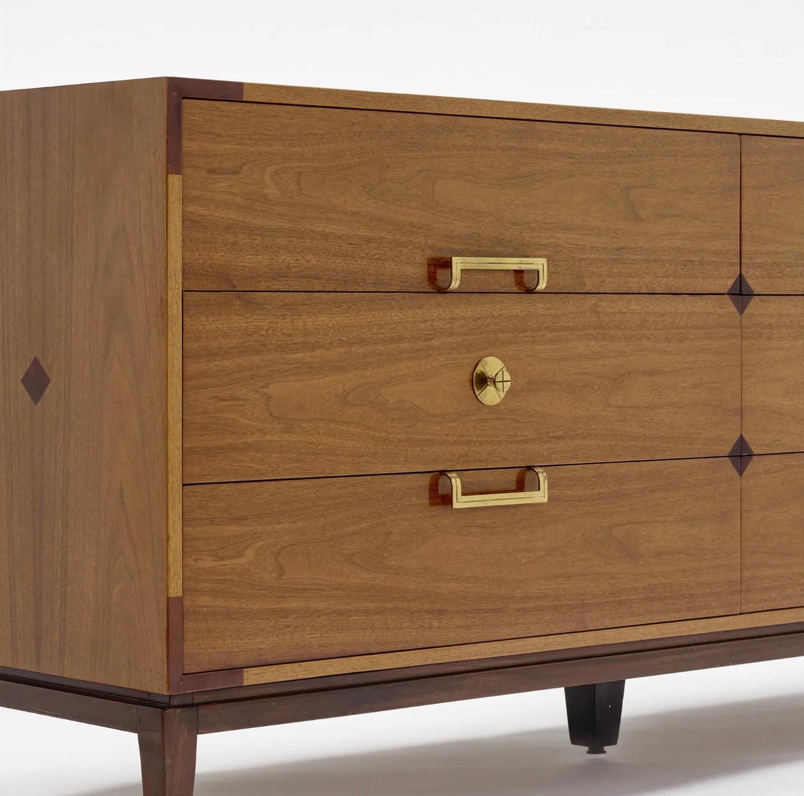 American 'Parzginer Originals' Mahogany & Brass Dresser by Tommi Parzinger c 1959, Signed For Sale