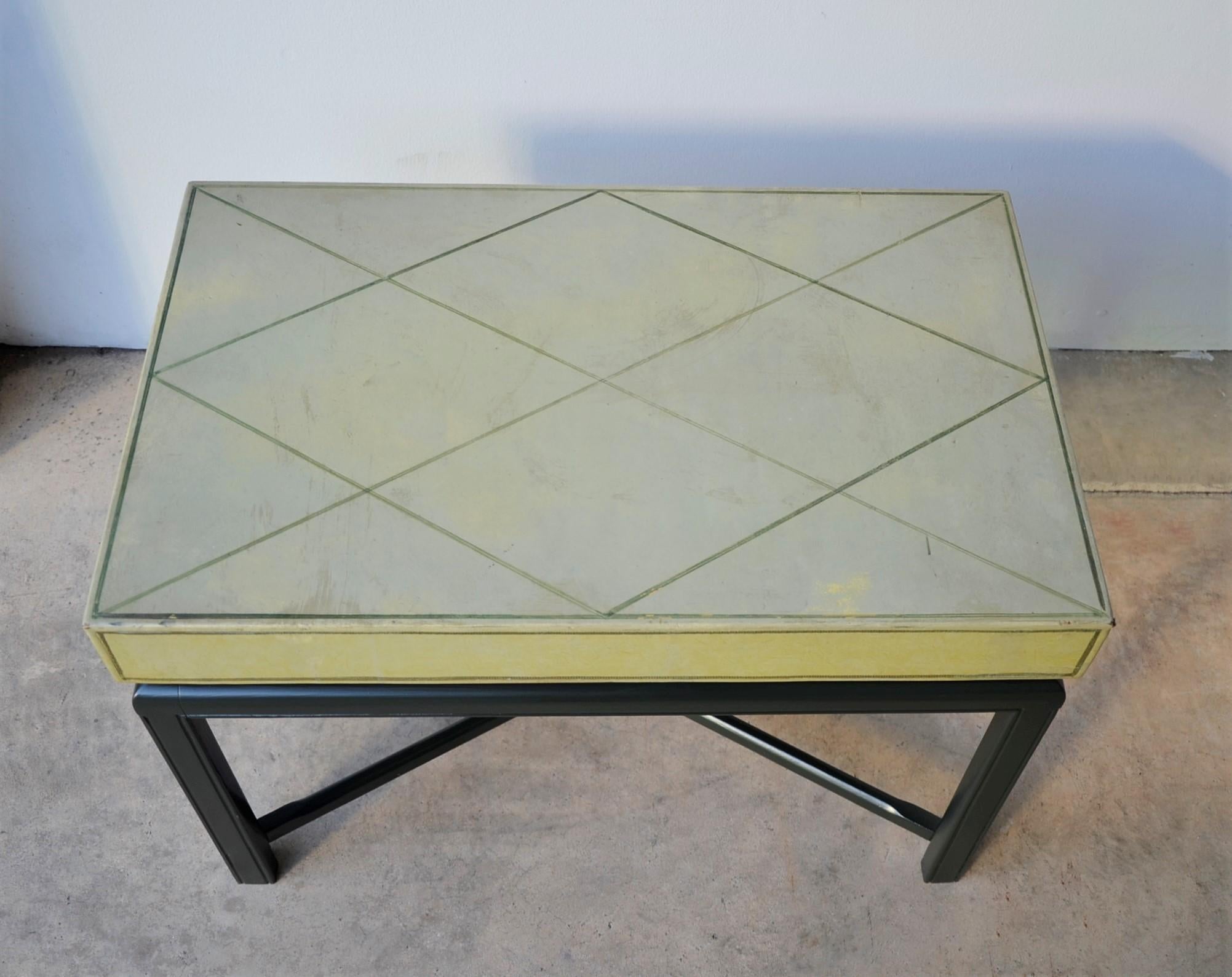 Parzinger Green with Gold Tooled Leather Top & Lacquered Green Frame Side Table 5