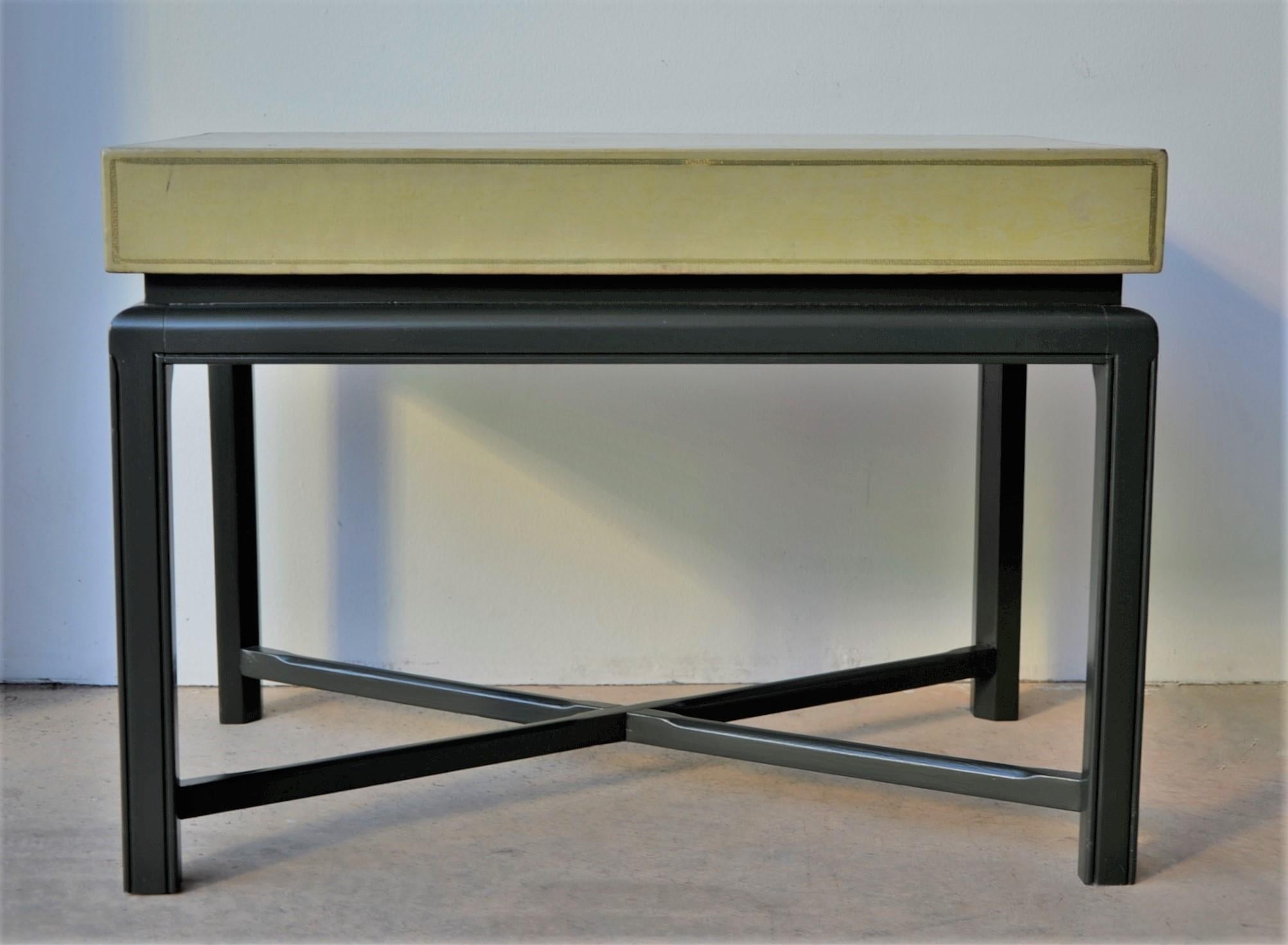 Mid-Century Modern Parzinger Green with Gold Tooled Leather Top & Lacquered Green Frame Side Table