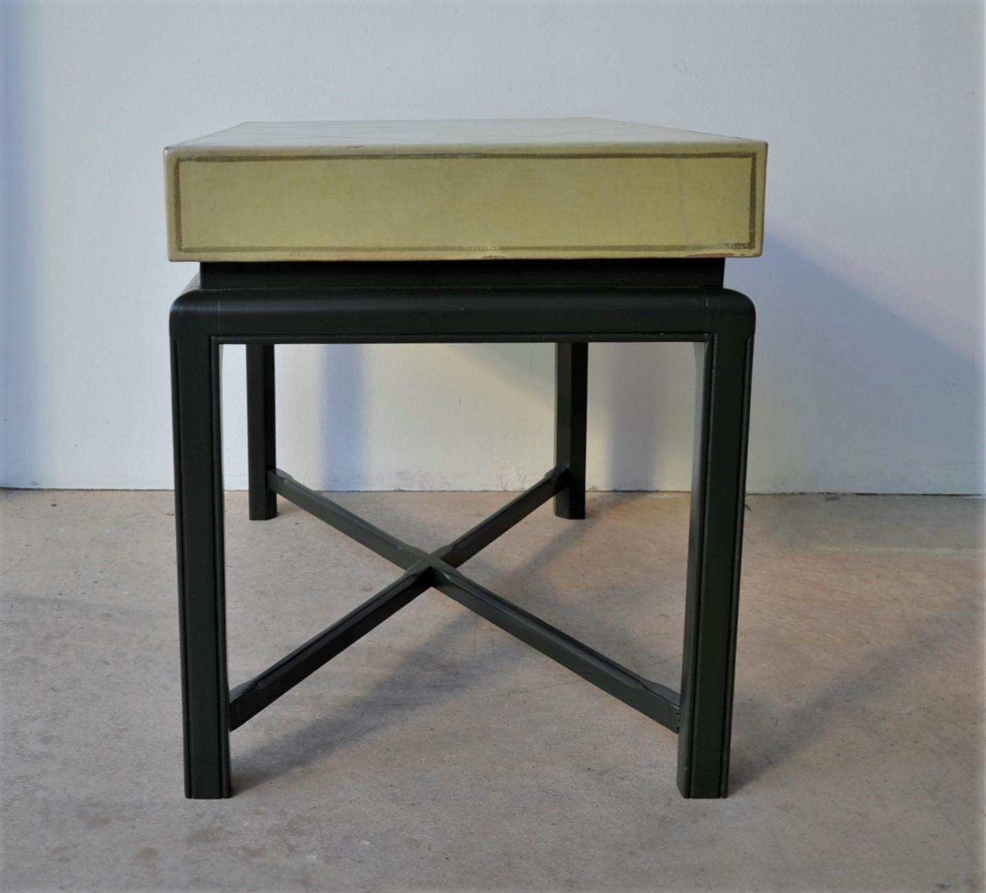 Parzinger Green with Gold Tooled Leather Top & Lacquered Green Frame Side Table In Good Condition In Houston, TX