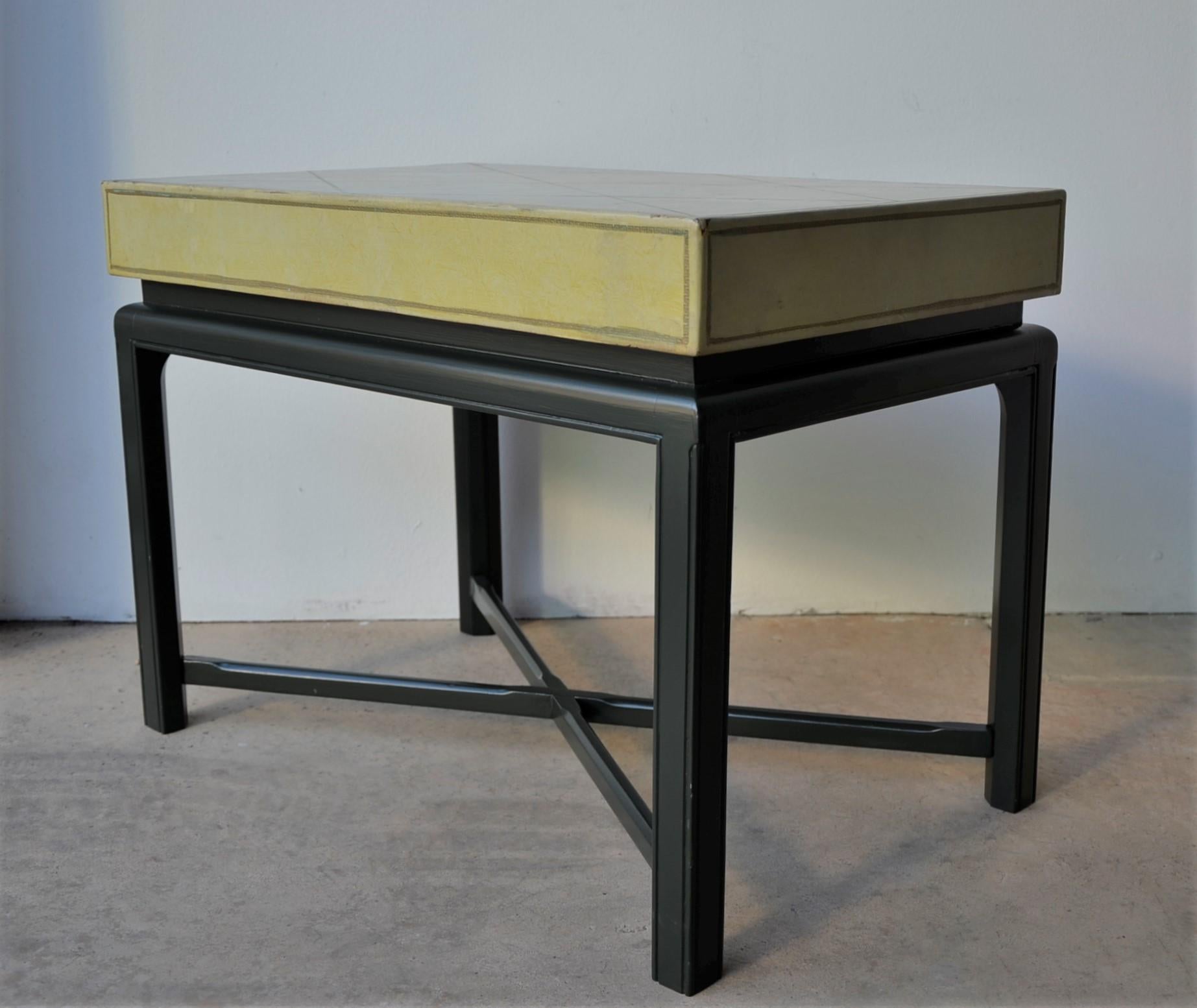 20th Century Parzinger Green with Gold Tooled Leather Top & Lacquered Green Frame Side Table