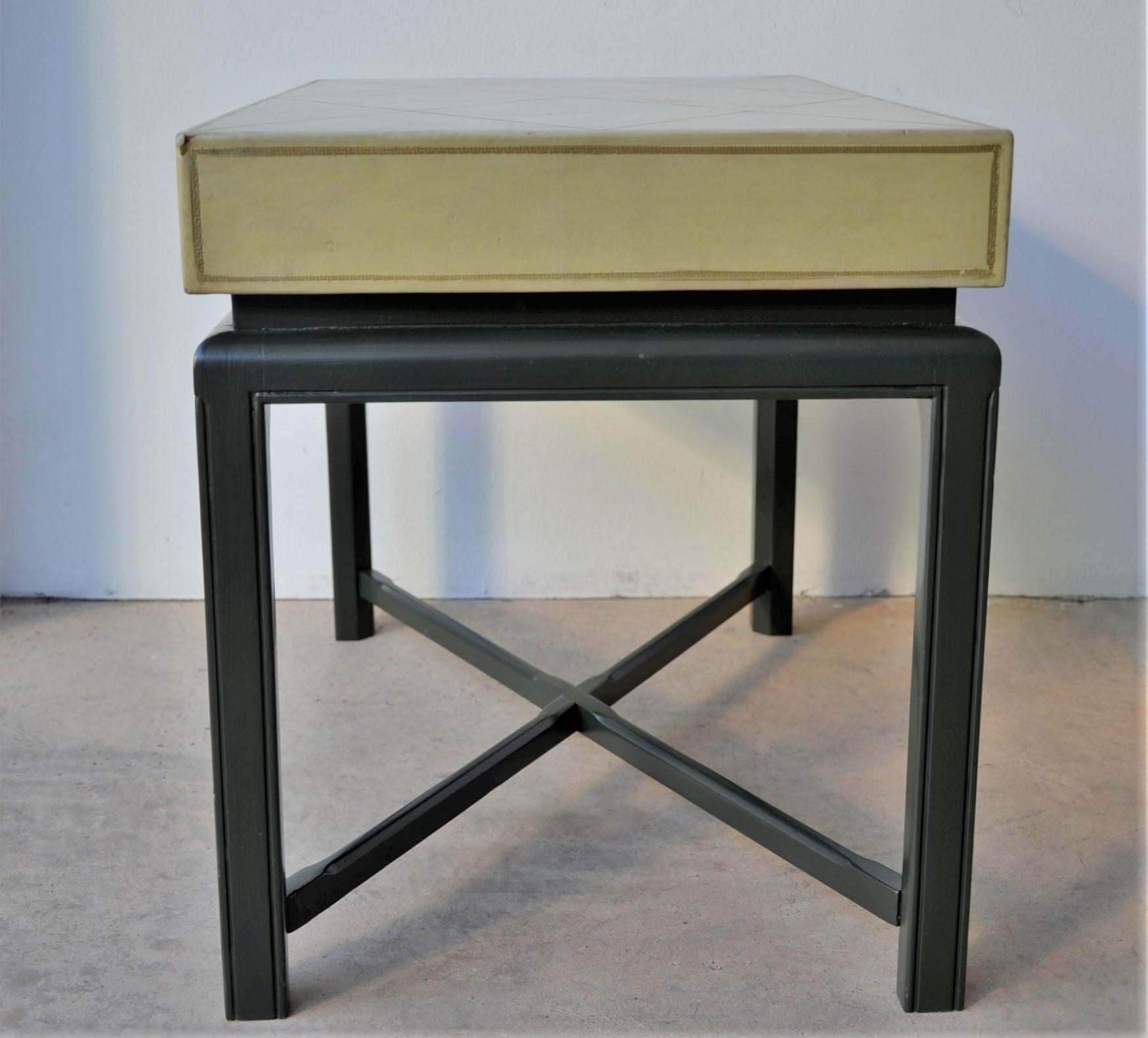 Parzinger Green with Gold Tooled Leather Top & Lacquered Green Frame Side Table 1