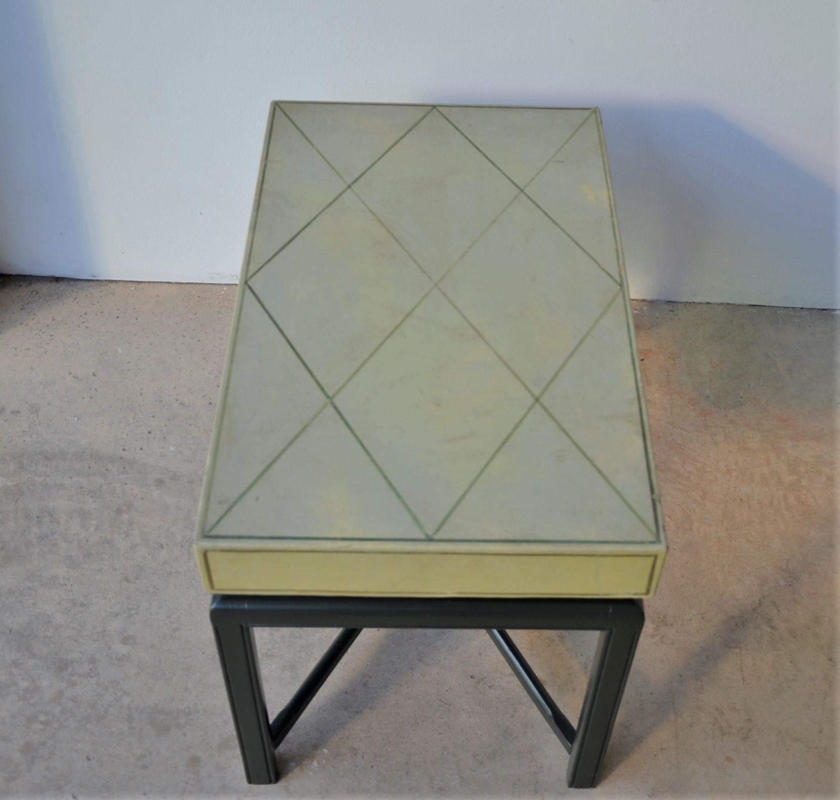 Parzinger Green with Gold Tooled Leather Top & Lacquered Green Frame Side Table 2