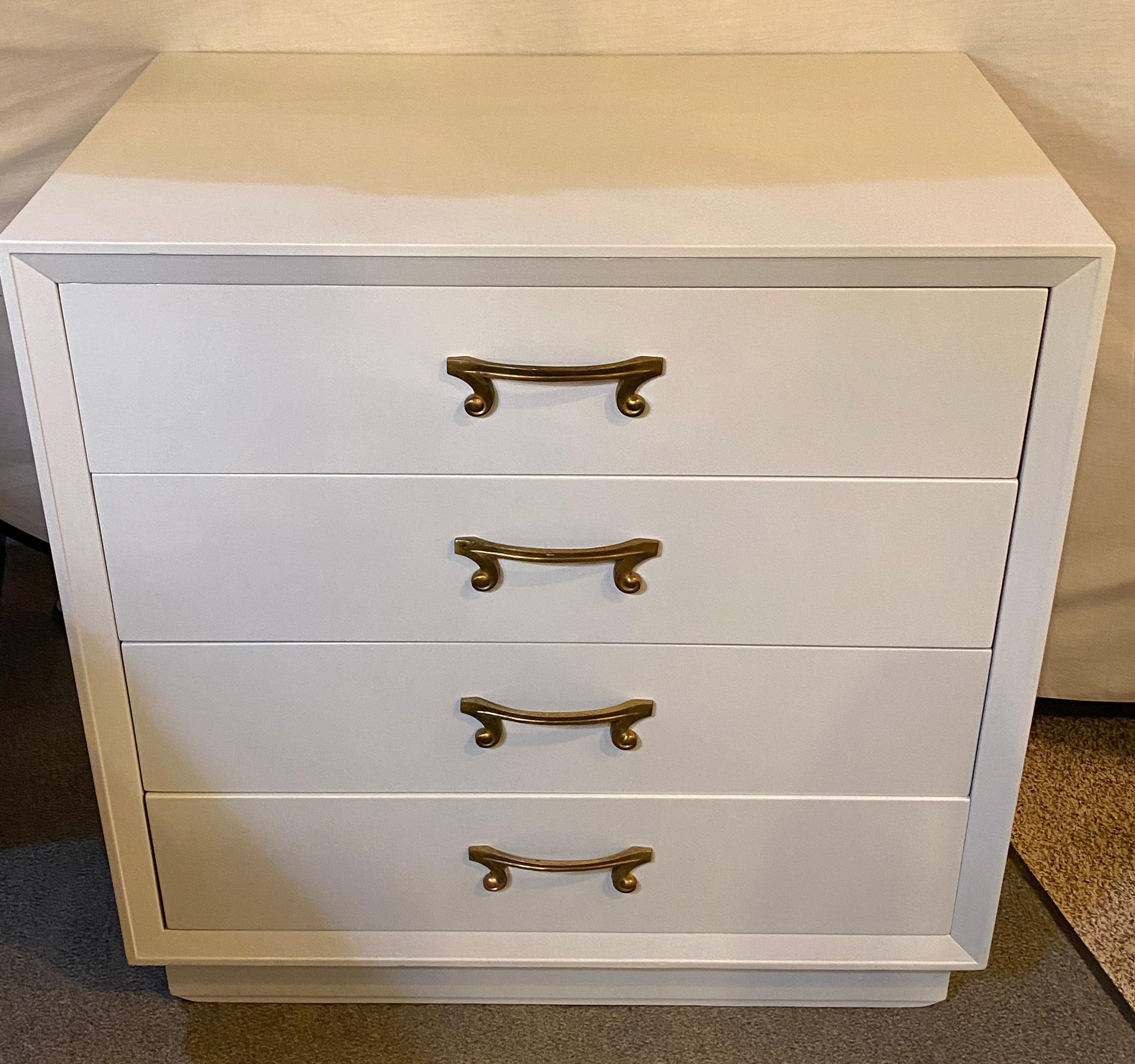 Parzinger Hollywood Regency Four-Drawer Chest Dresser Commode Dove Grey Lacquer 2