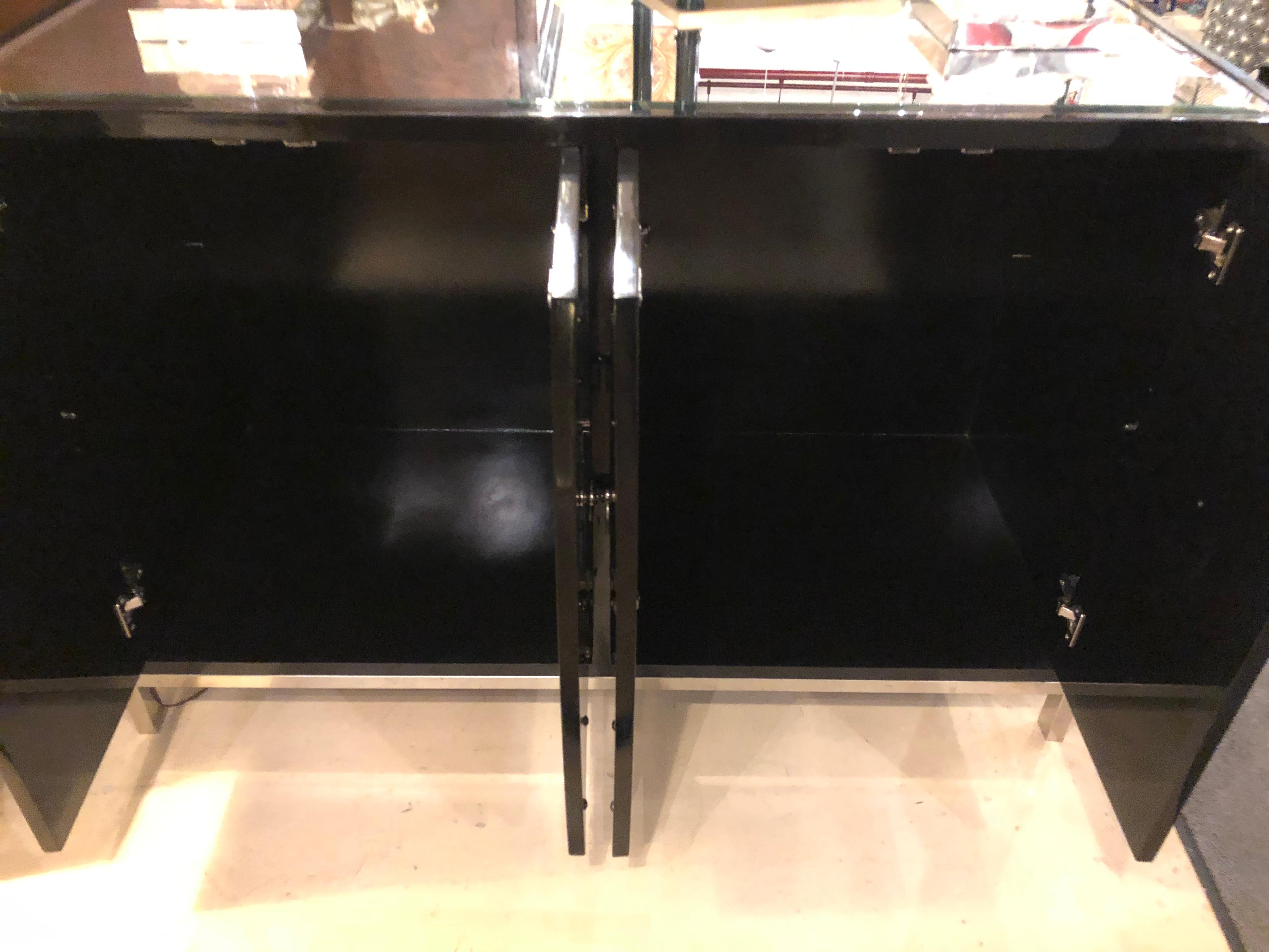 Parzinger Inspired Black Studded and Mirrored Cabinet Beveled Mirror Top 3