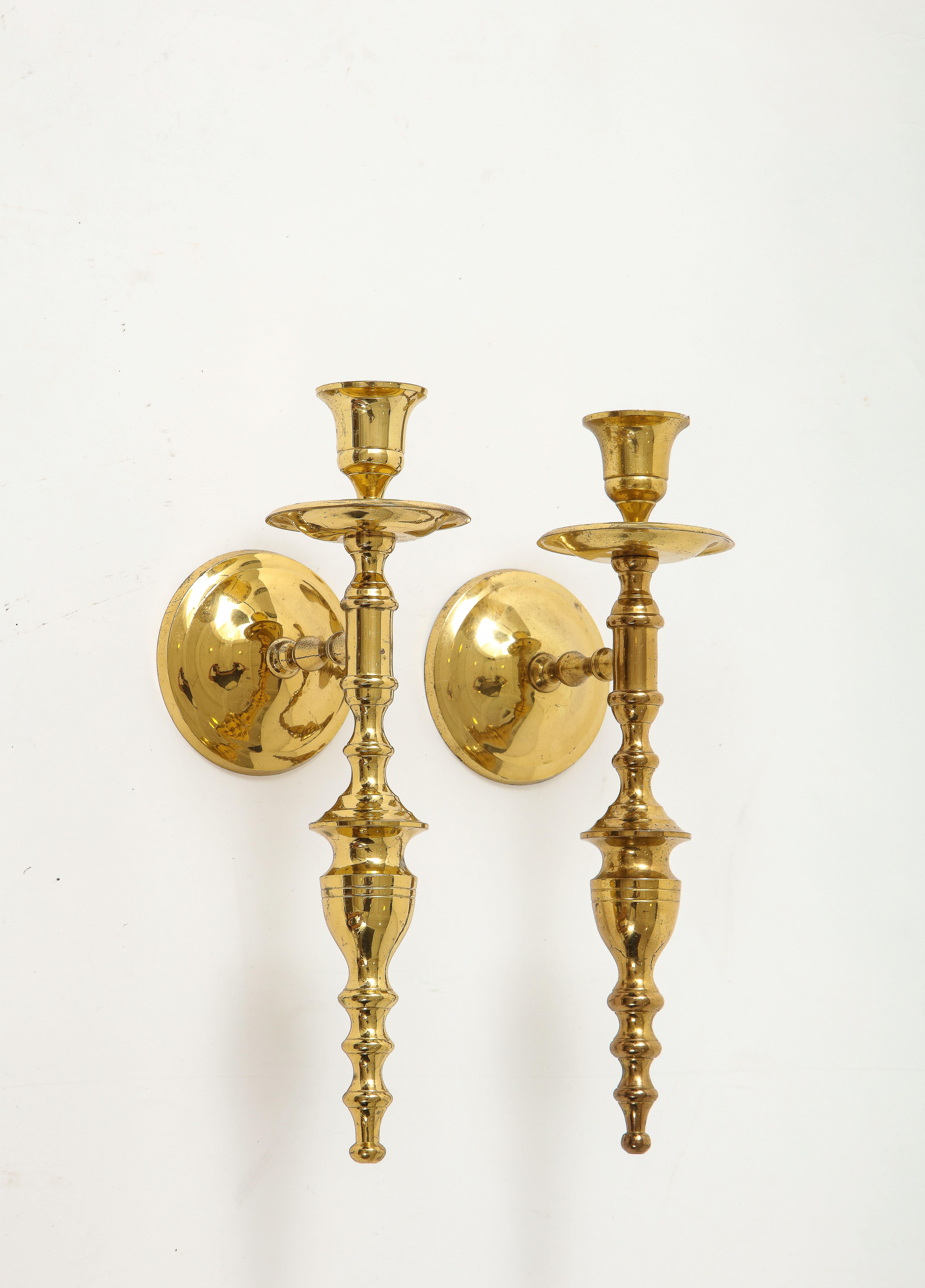 Hollywood Regency Parzinger Style Brass Candle Sconces For Sale