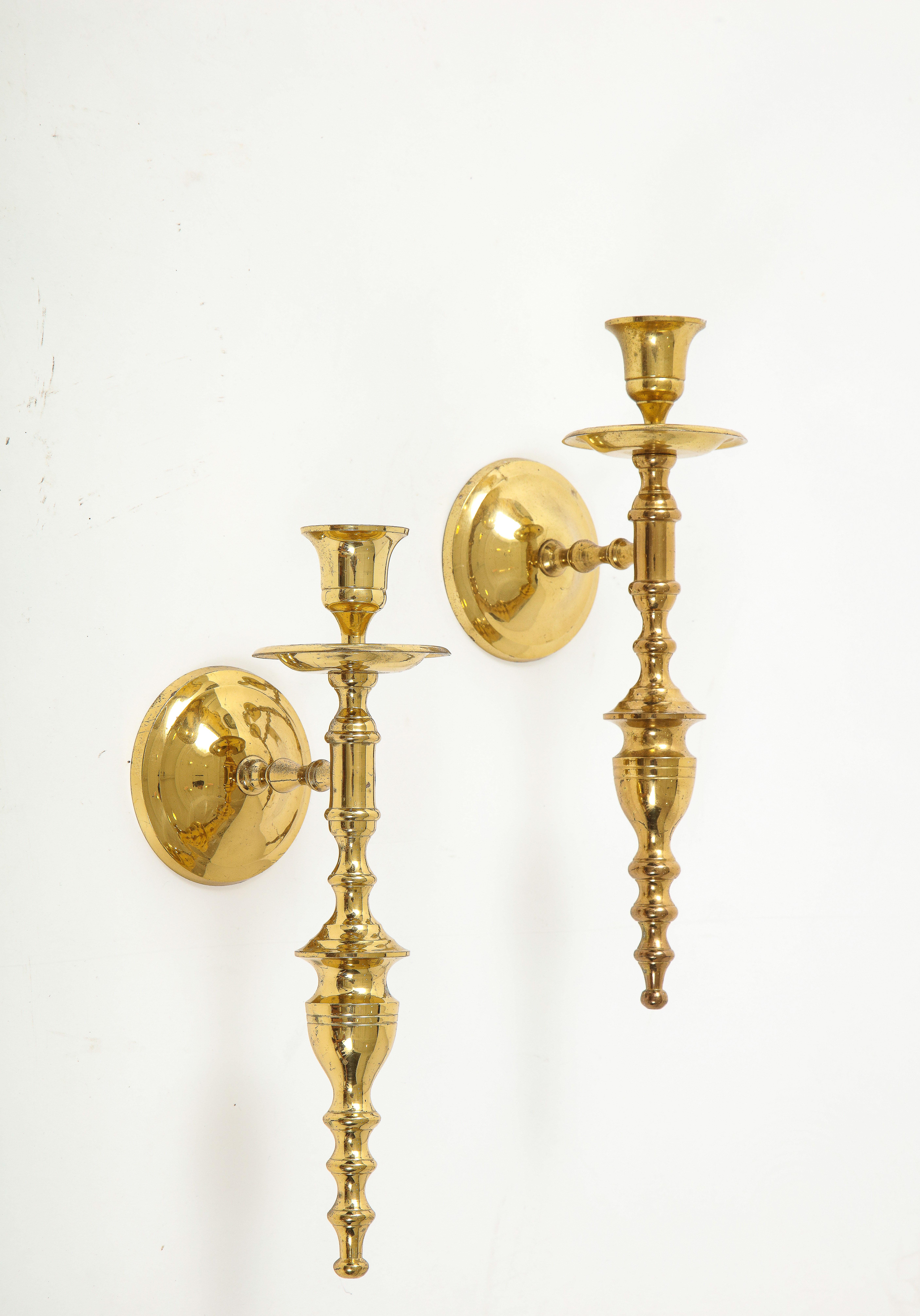 American Parzinger Style Brass Candle Sconces For Sale