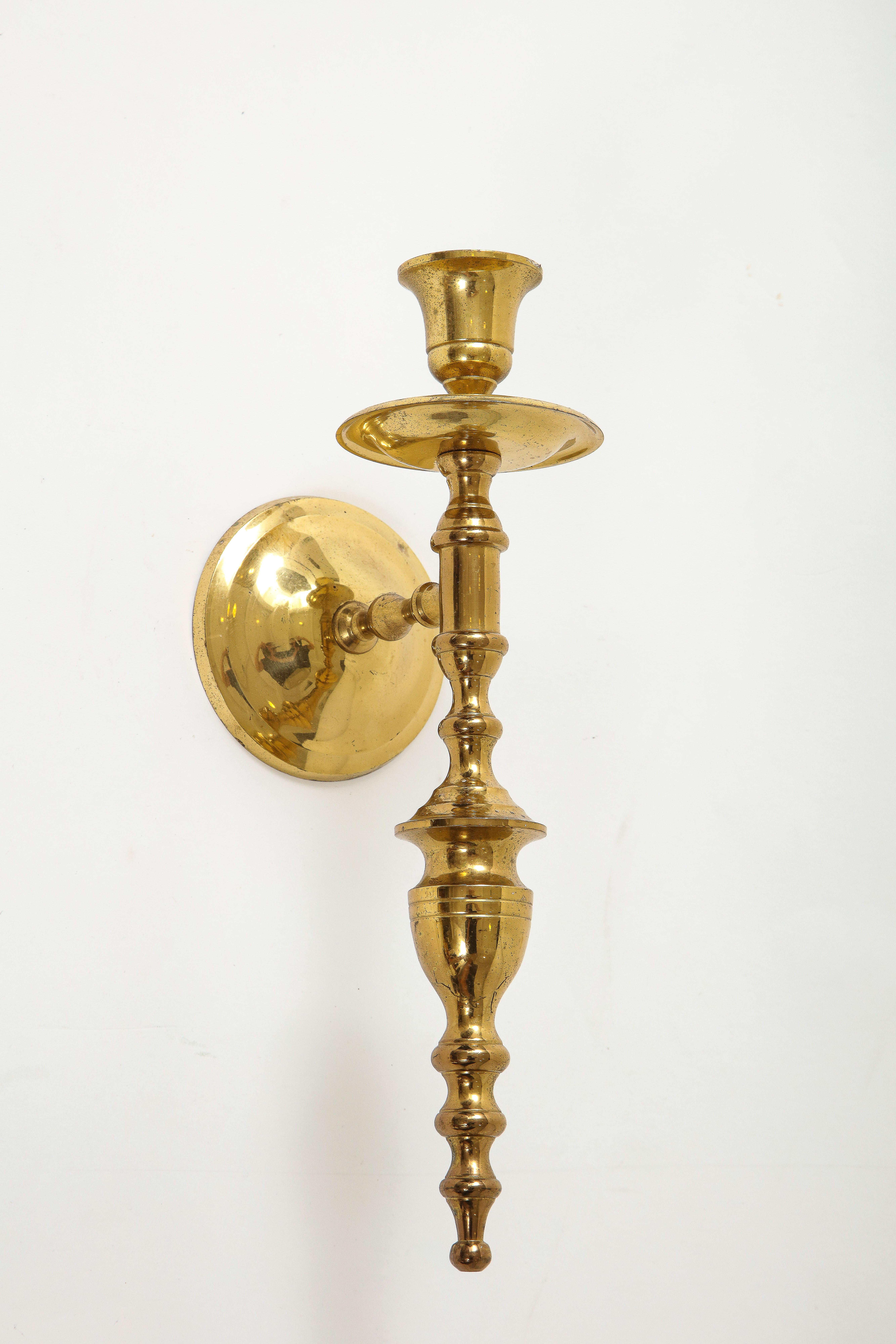 20th Century Parzinger Style Brass Candle Sconces For Sale