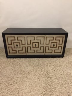 Parzinger Style Hollywood Regency Steel and Bronze Patina Studded Cabinet