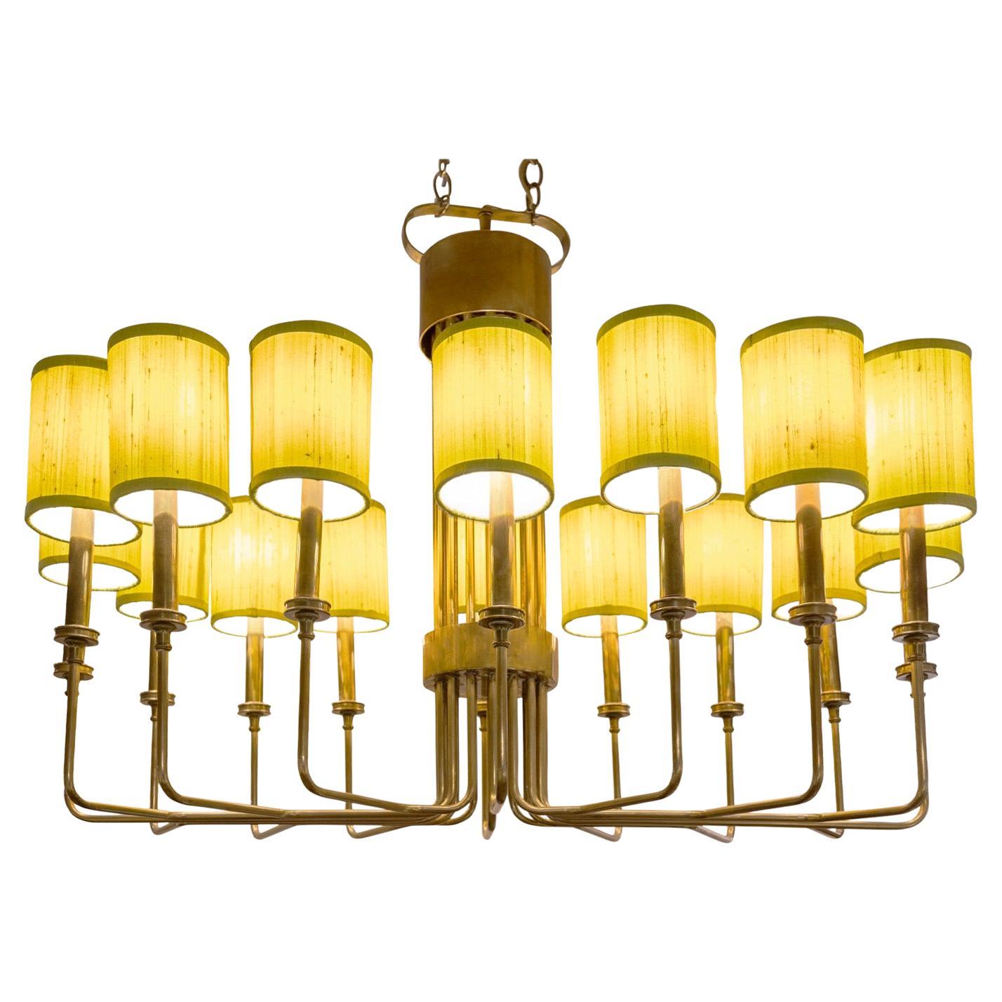 Parzinger Style Large and Impressive Chandelier in Brass, 1950s For Sale