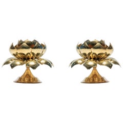 Parzinger Style Large Brass Centerpiece Lotus Candle Holders by Feldman Lighting