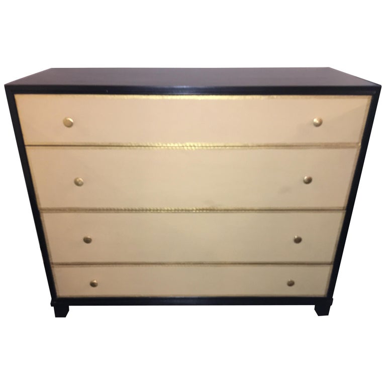 Parzinger Style Large Chest with Four Leather Front Drawers at 1stDibs