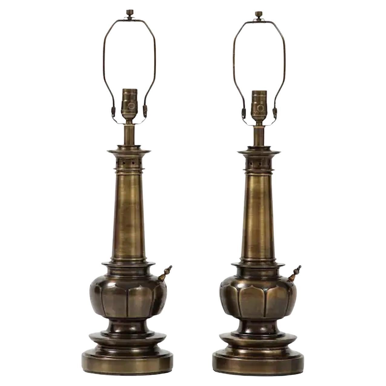 Lampes Lotus en bronze du milieu du siècle, style Parzinger