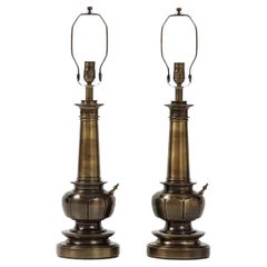 Parzinger Style, Mid-Century Bronze Lotus Lamps