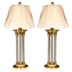 Parzinger Style Mid-Century Modern Table Lamps, Chrome and Brass Decorative