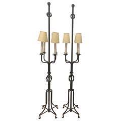 Parzinger Style Wrought Iron Floor Lamps, Pair