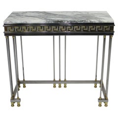 Parzinger styled Italian Greek Key Marble / Brass / Chrome Console Table