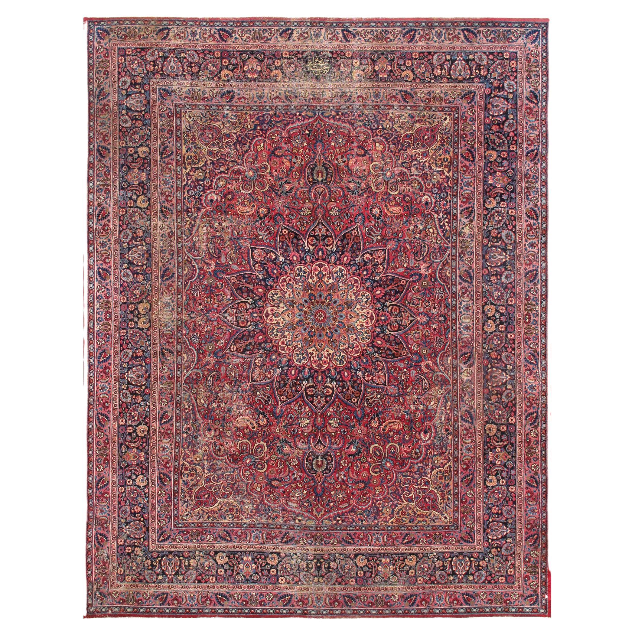 Pasargad Home Antique Persian Mashad 10 ft 3 in x 13 ft 2 in For Sale