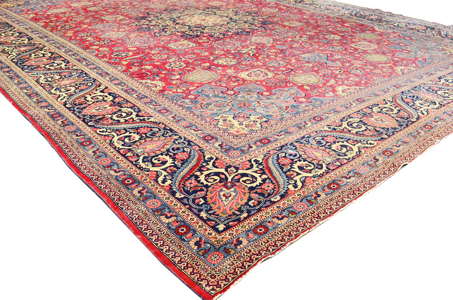 Hand-Crafted Pasargad Home Antique Persian Dabir Kashan rug 10 ft 5 in x 13 ft 6 in  For Sale