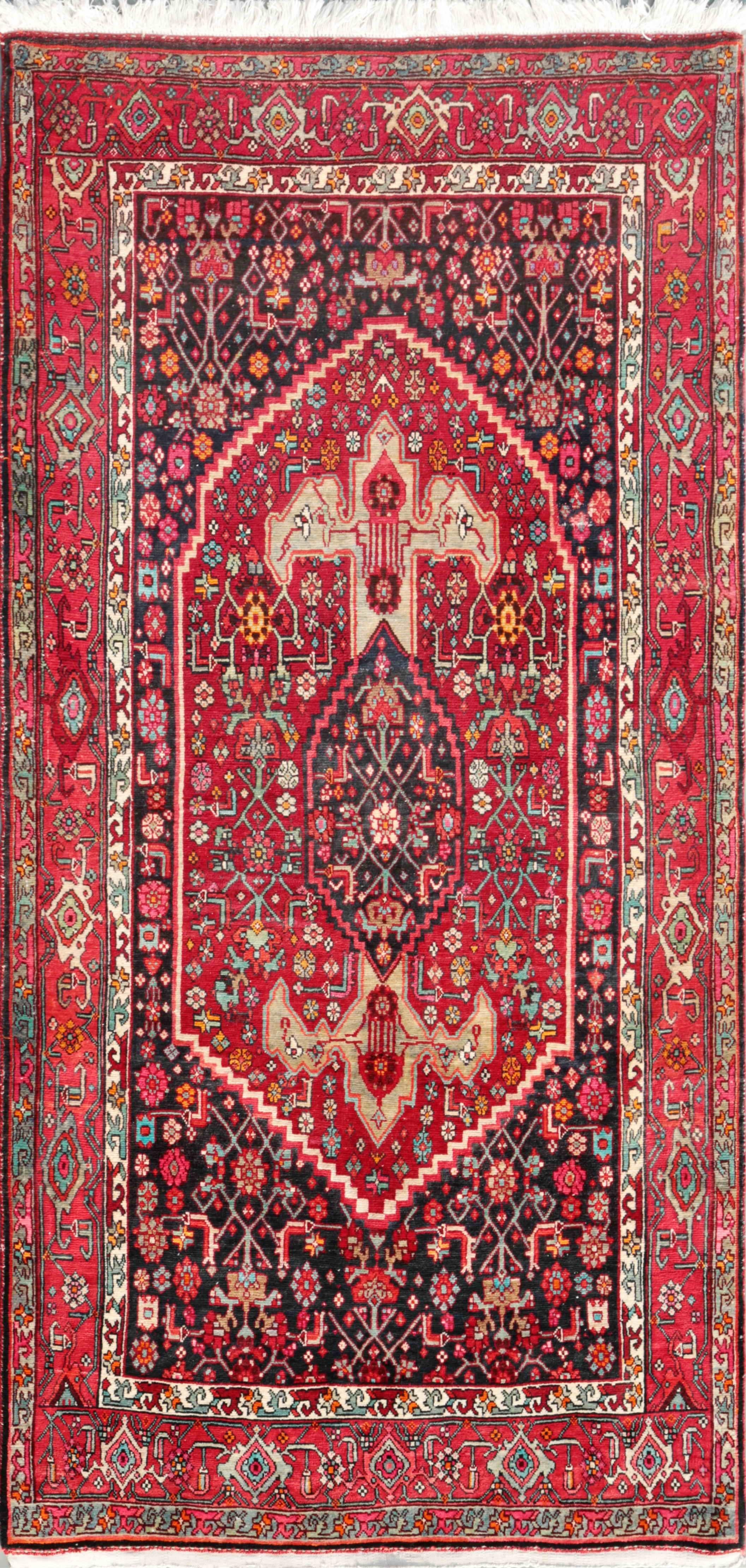 Hand-Crafted Pasargad Home Antique Persian Bidjar 4 ft 2 in x 8 ft 9 in   For Sale
