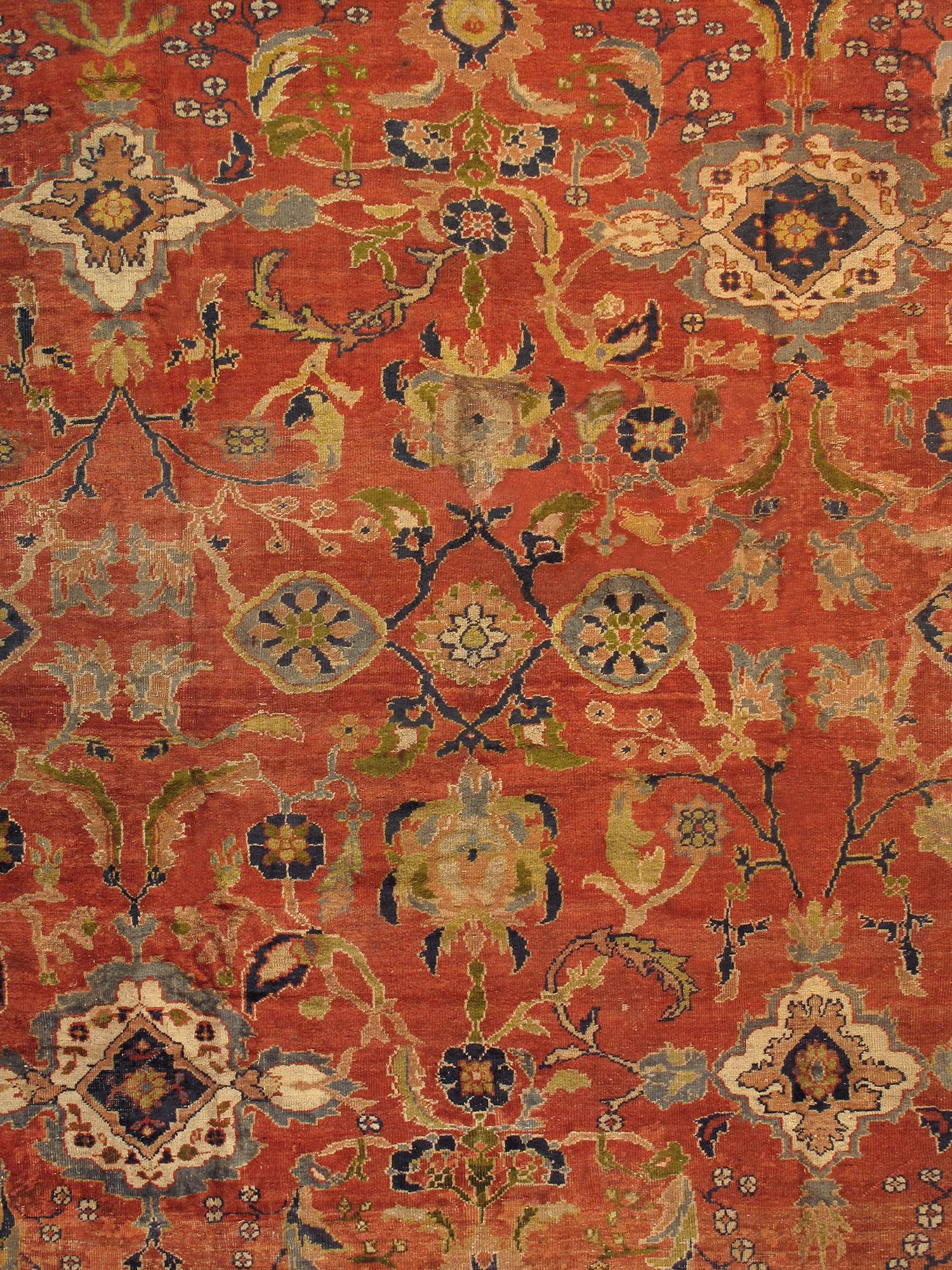 Breathtaking and quite rare room Antique Persian Ziegler Sultanabad of origin / rug type: Persian rug, circa date: 1920. Size: 12 ft 2 in x 15 ft 4 in