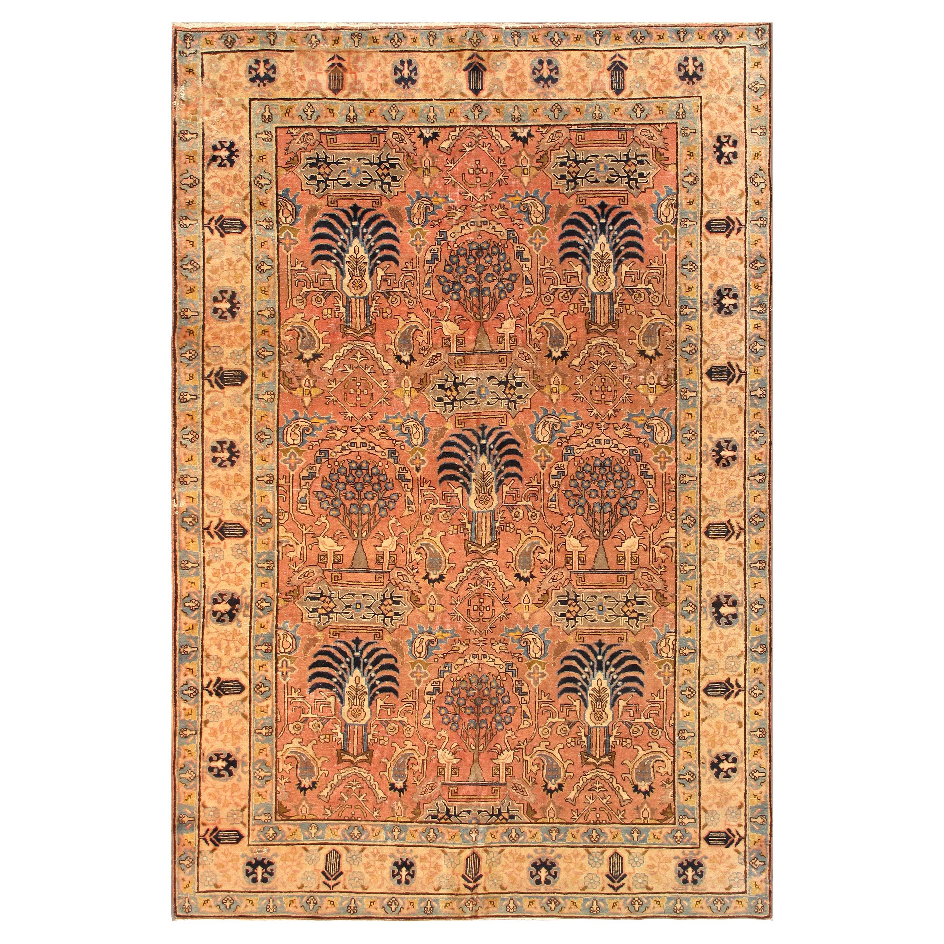 Pasargad Home Antique Persian Tabriz Lamb's Wool Area Rug- 7' 0" X 10' 6"  For Sale