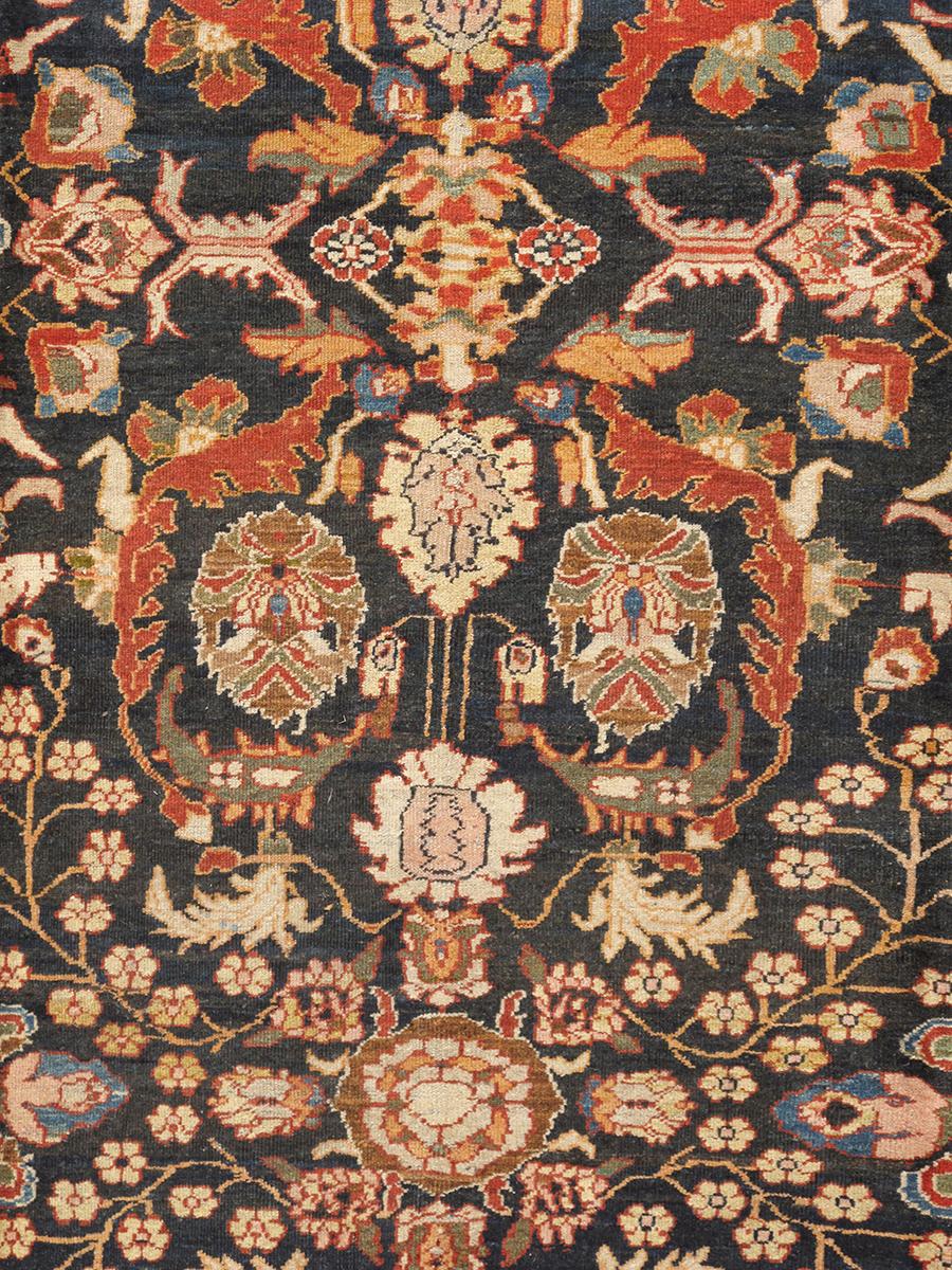 Antike Melody Kollektion Marinefarbener Teppich aus Lammwolle (Handgefertigt) im Angebot