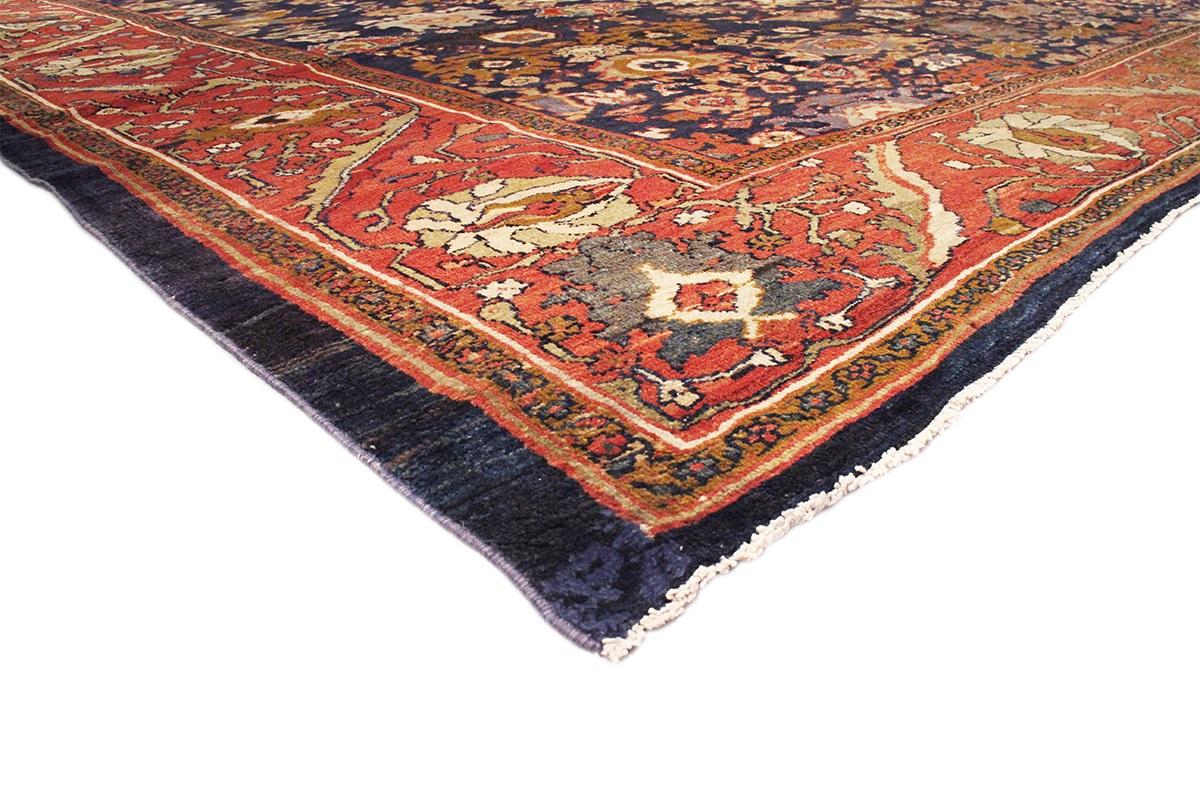 Azerbaijani Antique Melody Collection Navy Lamb's Wool Area Rug For Sale