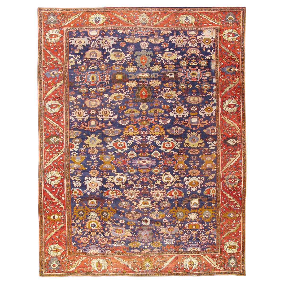 Antique Melody Collection Navy Lamb's Wool Area Rug For Sale