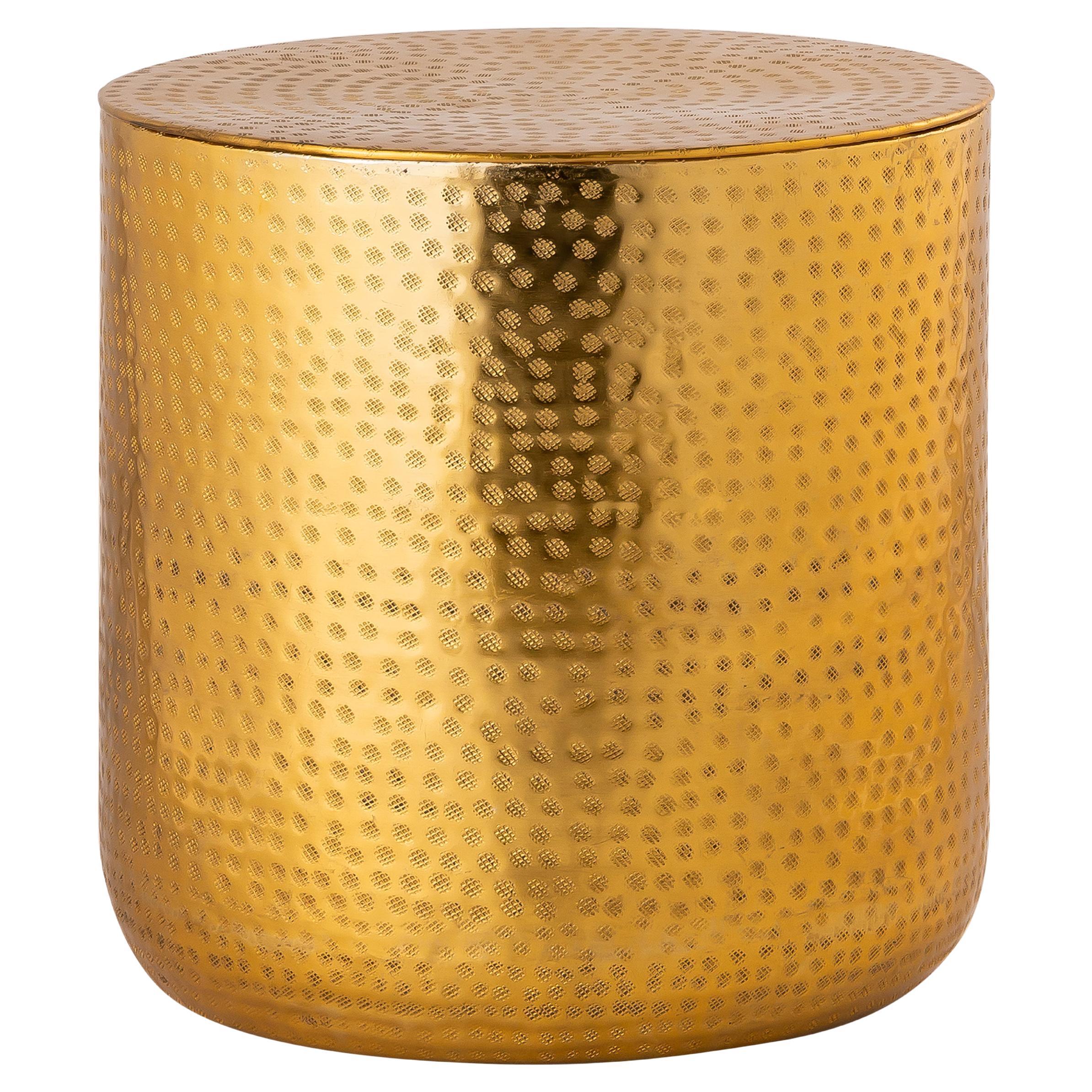 Pasargad Home Corfu Hand Hammered Drum Side Table with Storage For Sale