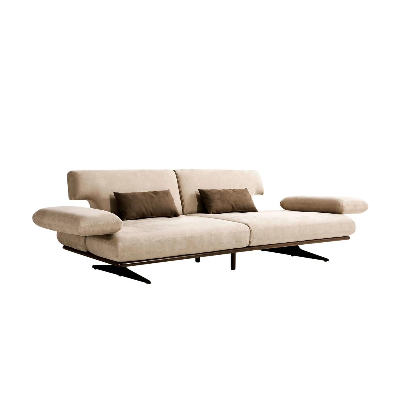 Introducing the modern yet sophisticated Delano sofa. A stunning sofa, the Delano is composed of a lavish beige faux suede fabric with a solid beechwood frame. With a sliding backrest as well as a sliding armrest this sofa can be transformed into a