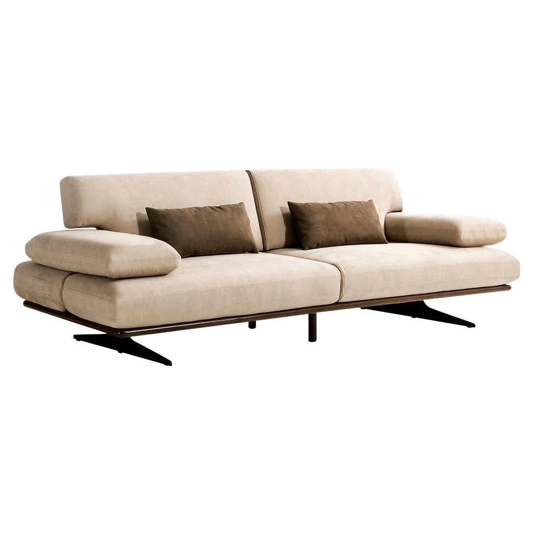 Pasargad Home Delano Beige Sofa with Sliding Backrest and Armrest