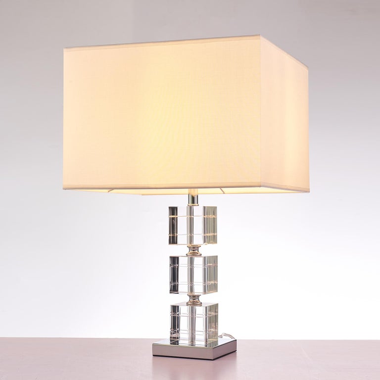 View of Pasargad Home Fredo Collection Metal and Crystal Table Lamp Lights For ...