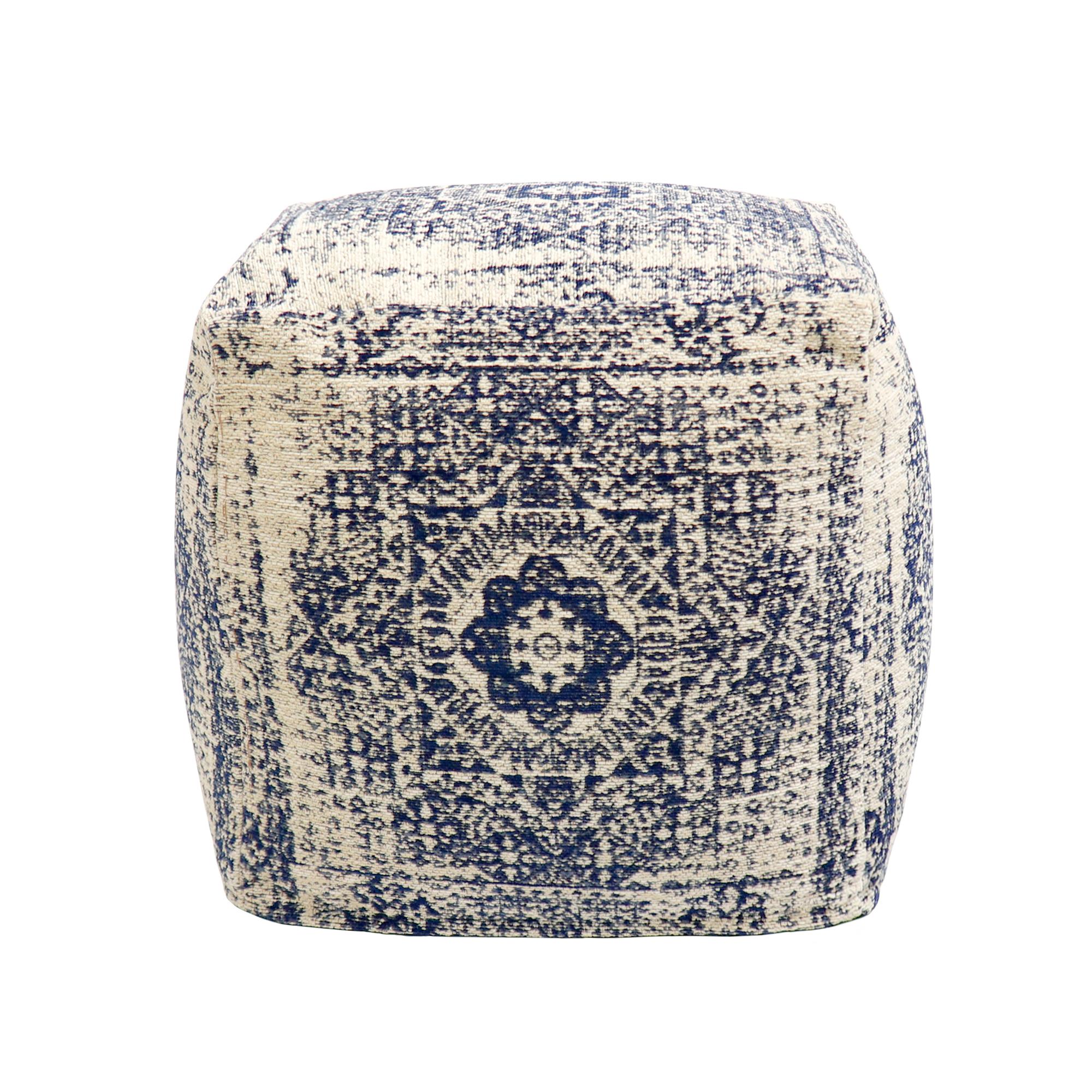 Pasargad Home Grandcanyon 100% Cotton Jacquard Pouf, Navy In New Condition In Port Washington, NY