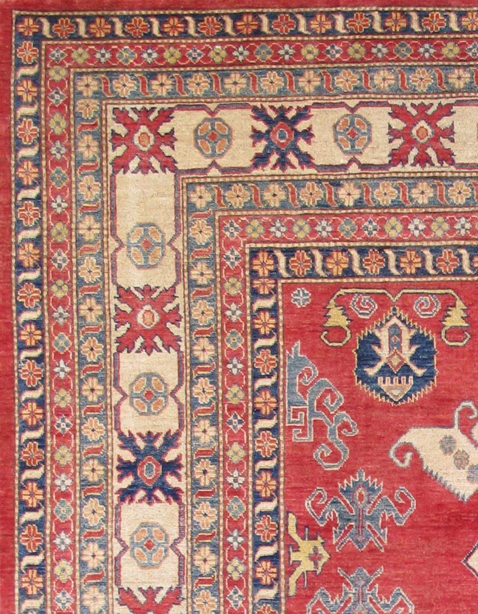 Afghan Kazak Collection Hand-Knotted Wool Area Rug For Sale