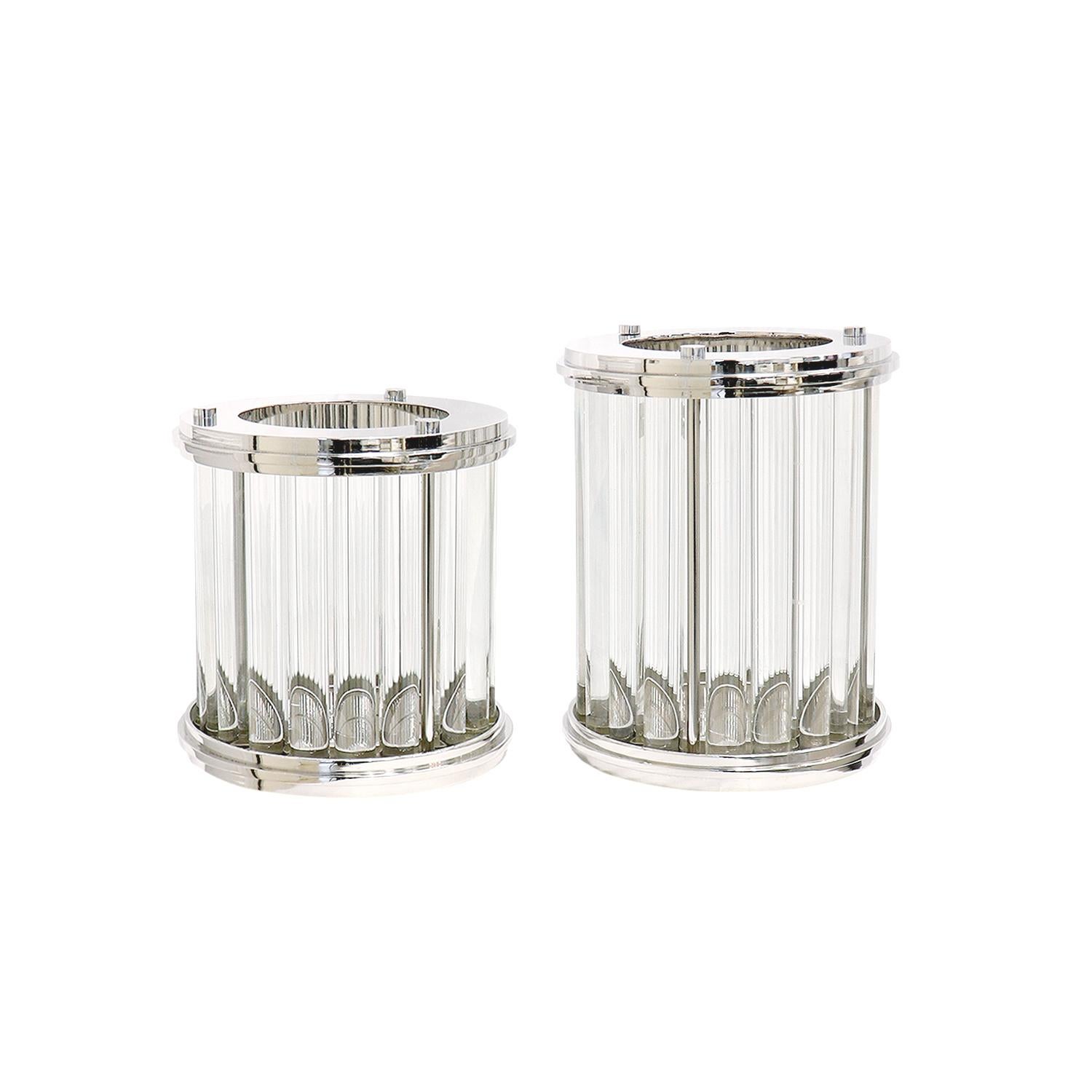 Contemporary Pasargad Home Lucian Lucite & Stainless Steel Hurricane