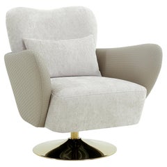 Pasargad Home Mercer Design Beige Swivel Lounge Chair with Pillow