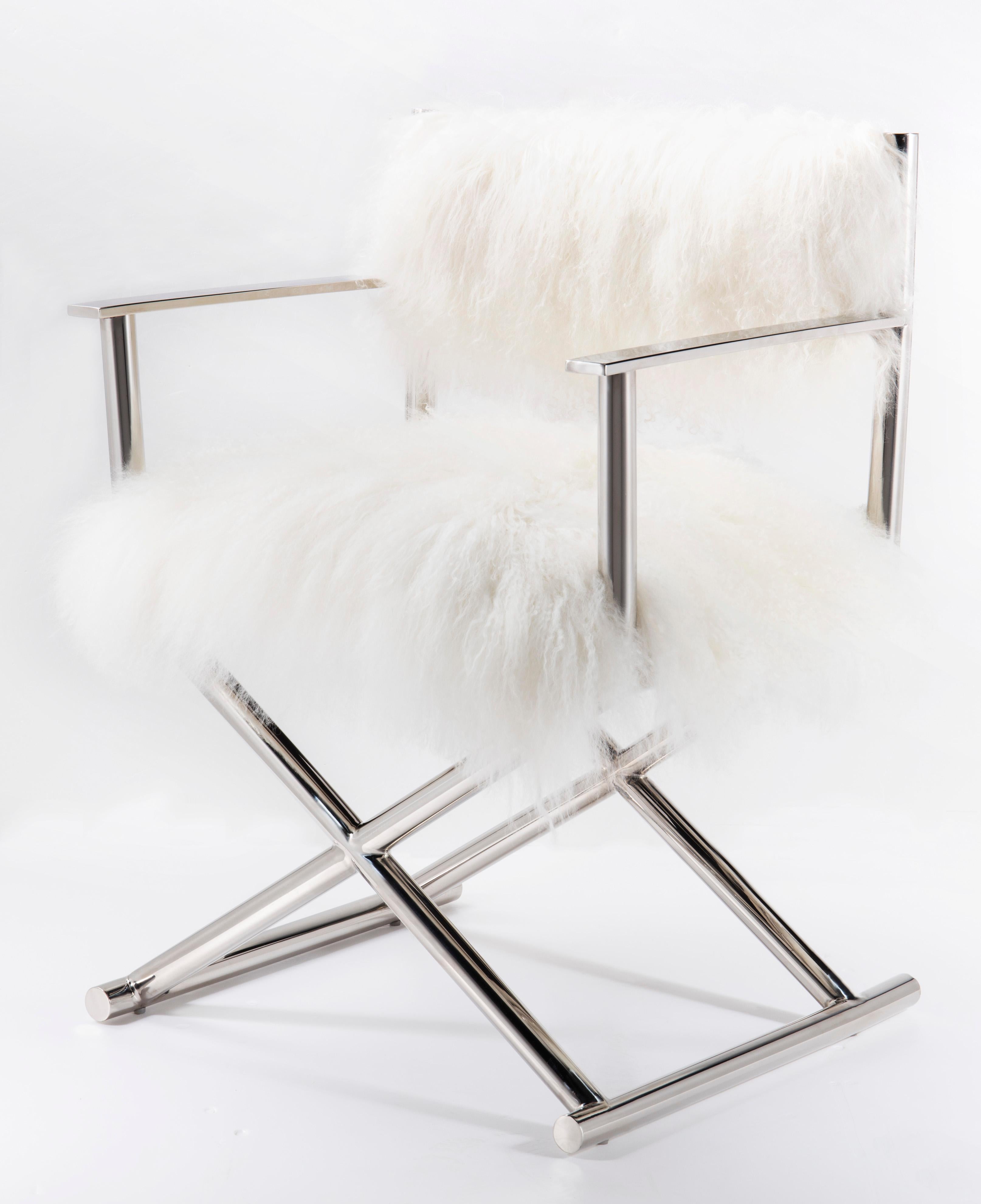 Pasargad Home Mongolian Fur Director's Chair with Silver Legs 5