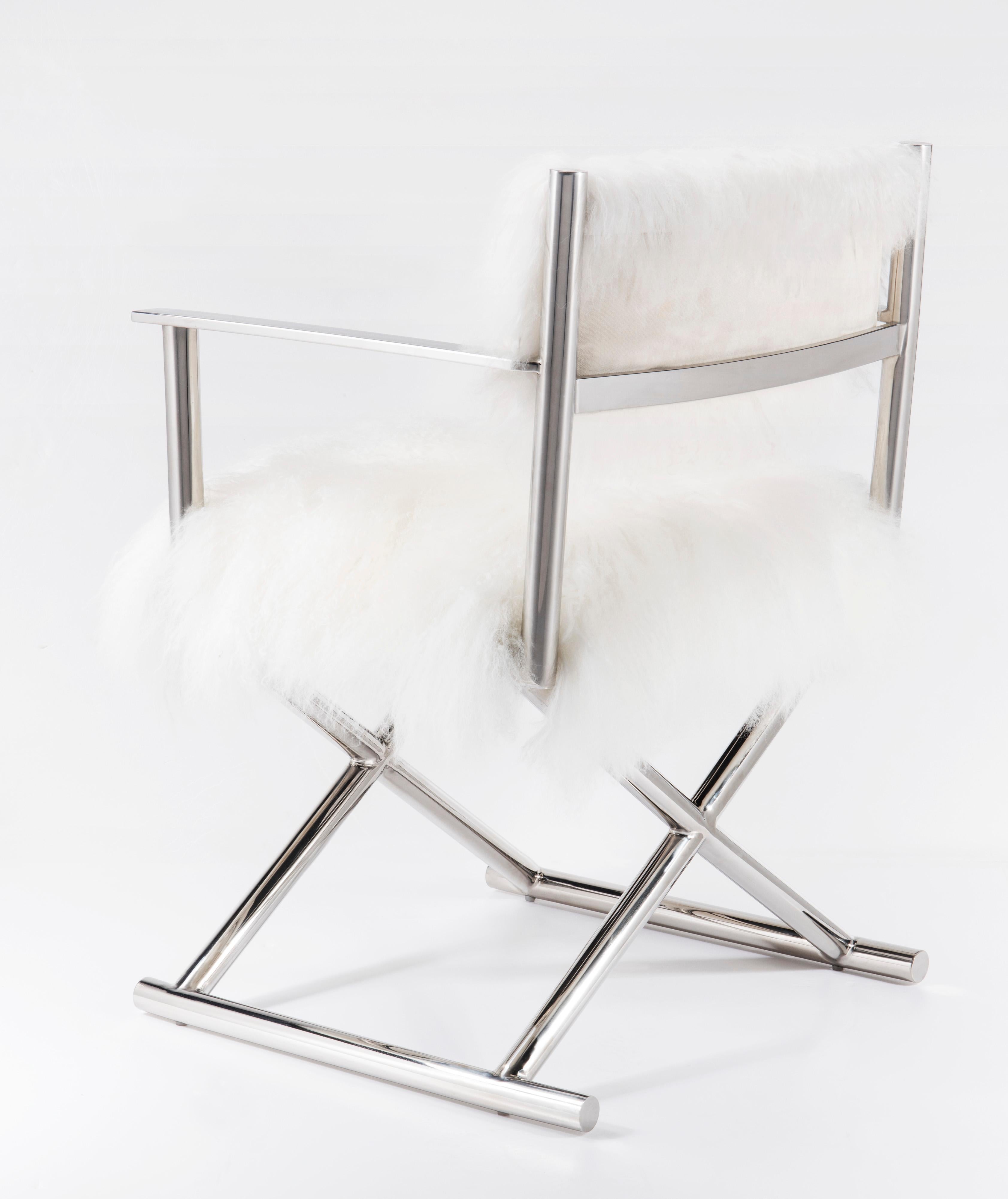 Pasargad Home Mongolian Fur Director's Chair with Silver Legs 2