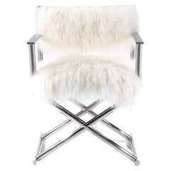 Pasargad Home Mongolian Fur Director's Chair with Silver Legs