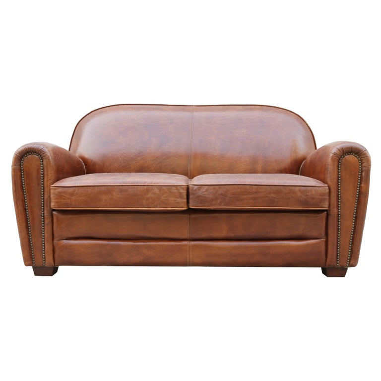 Pasargad Home Paris Club Genuine Leather Loveseat For Sale at 1stDibs