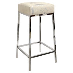 Pasargad Home Safari Cowhide Bar Stool with Silver Steel Legs