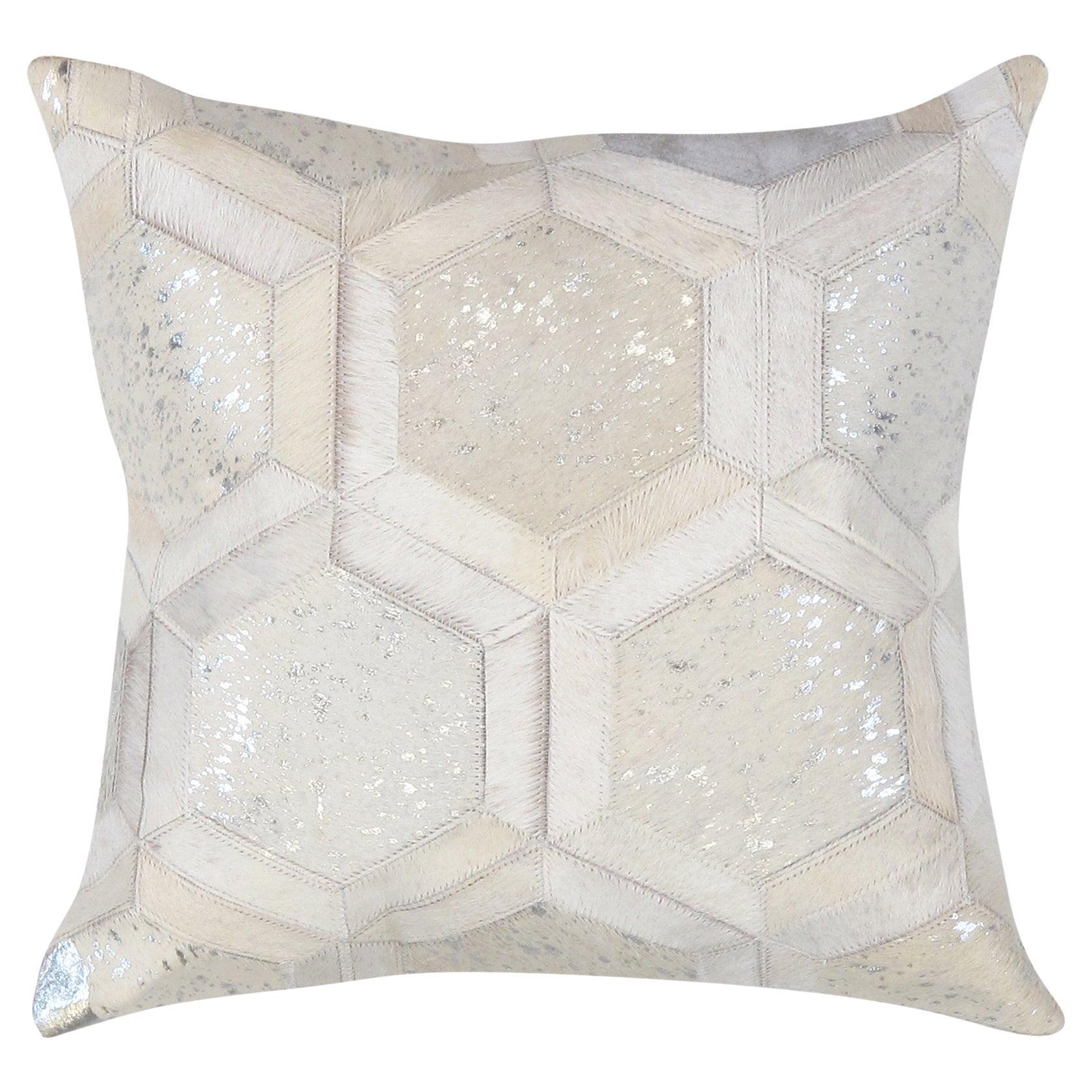 Pasargad Home Safari Cowhide Silver / Ivory Decorative Pillow For Sale