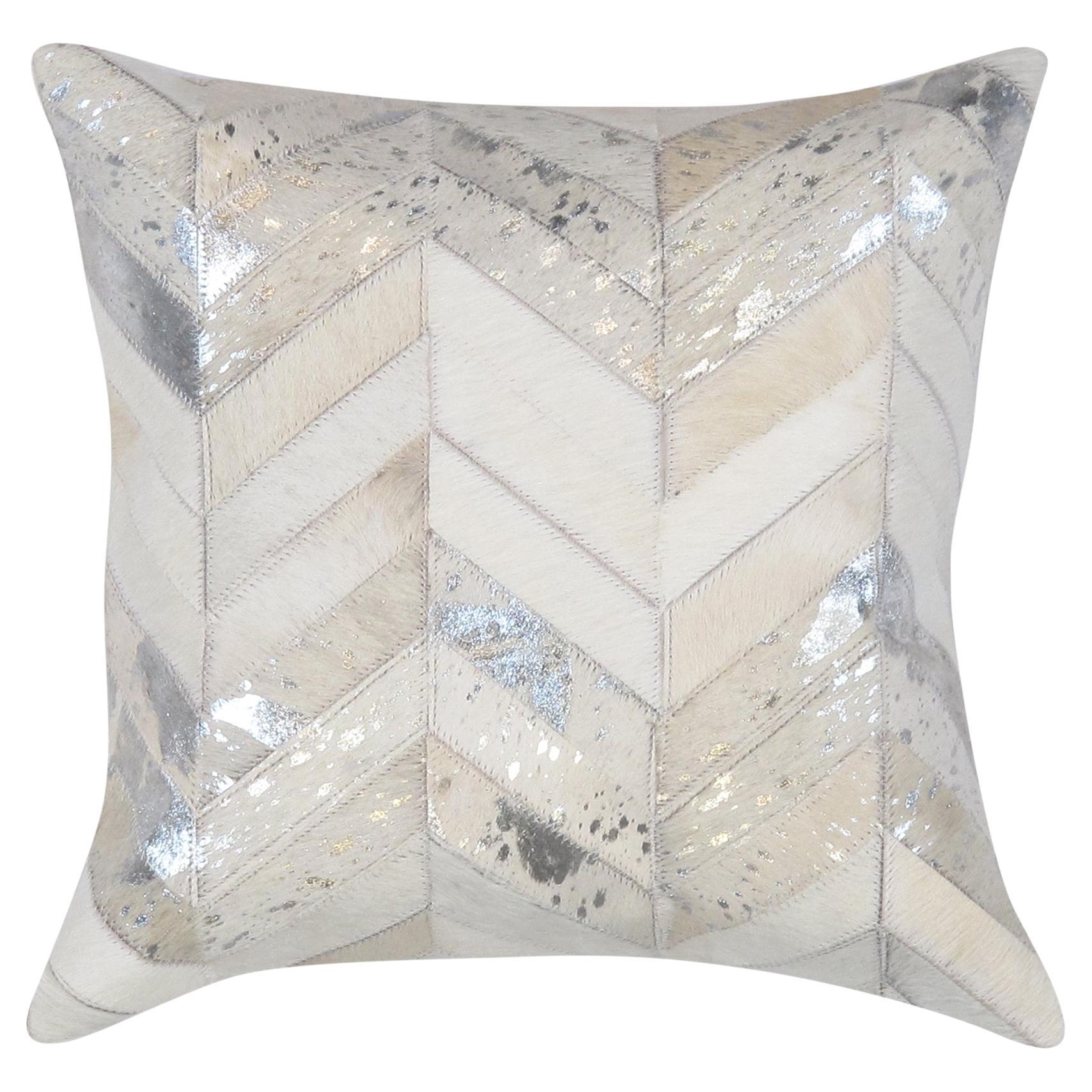 Pasargad Home Safari Cowhide Silver / Ivory Decorative Pillow For Sale