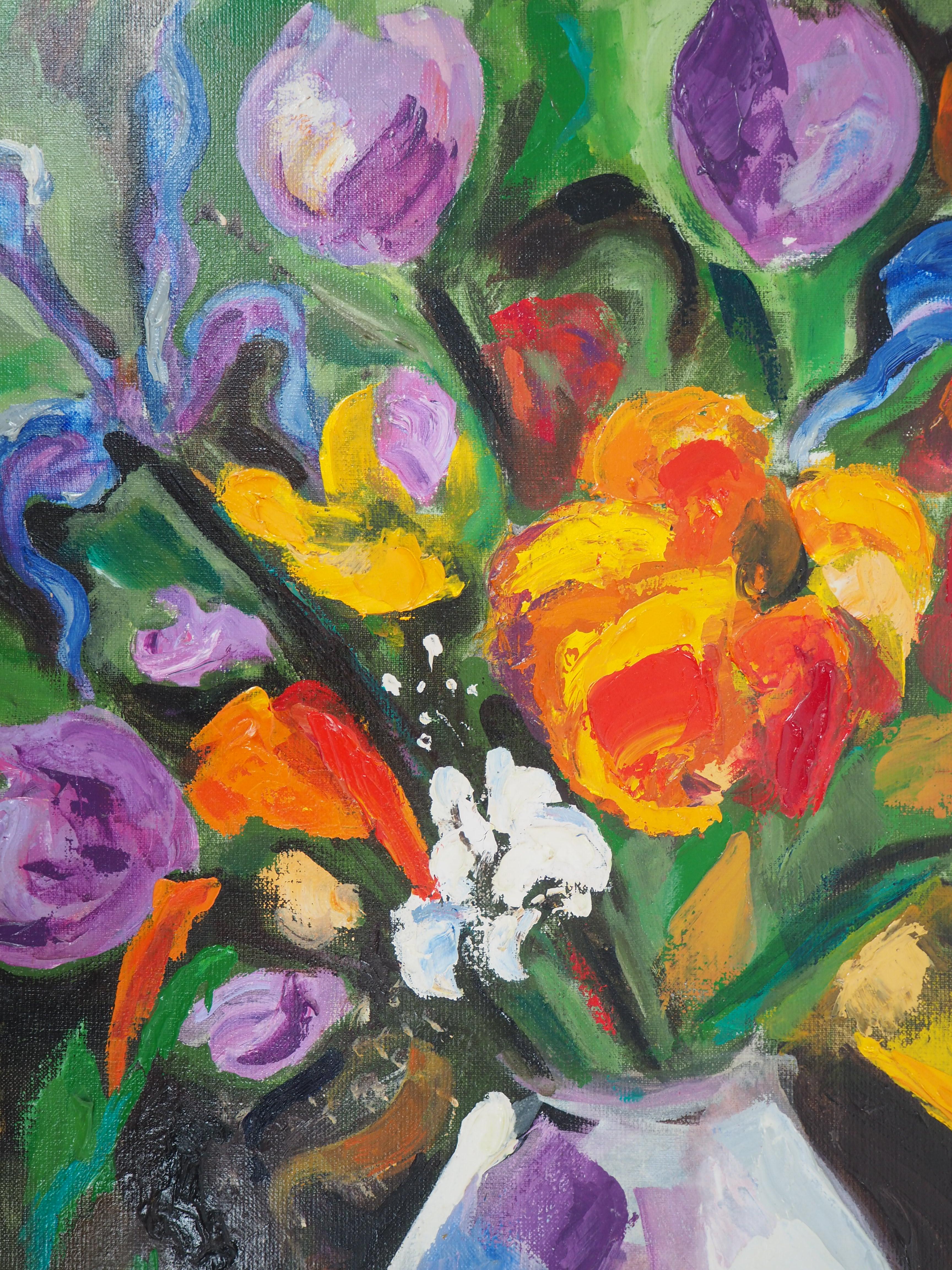 Pascal AMBROGIANI
Bouquet of Tulips and Wild Flowers

Original oil on canvas
Signed on the lower left corner
Signed and artist workshop stamp on the back
On canvas 65 x 54 cm (c. 26  x 22 in)

Excellent condition