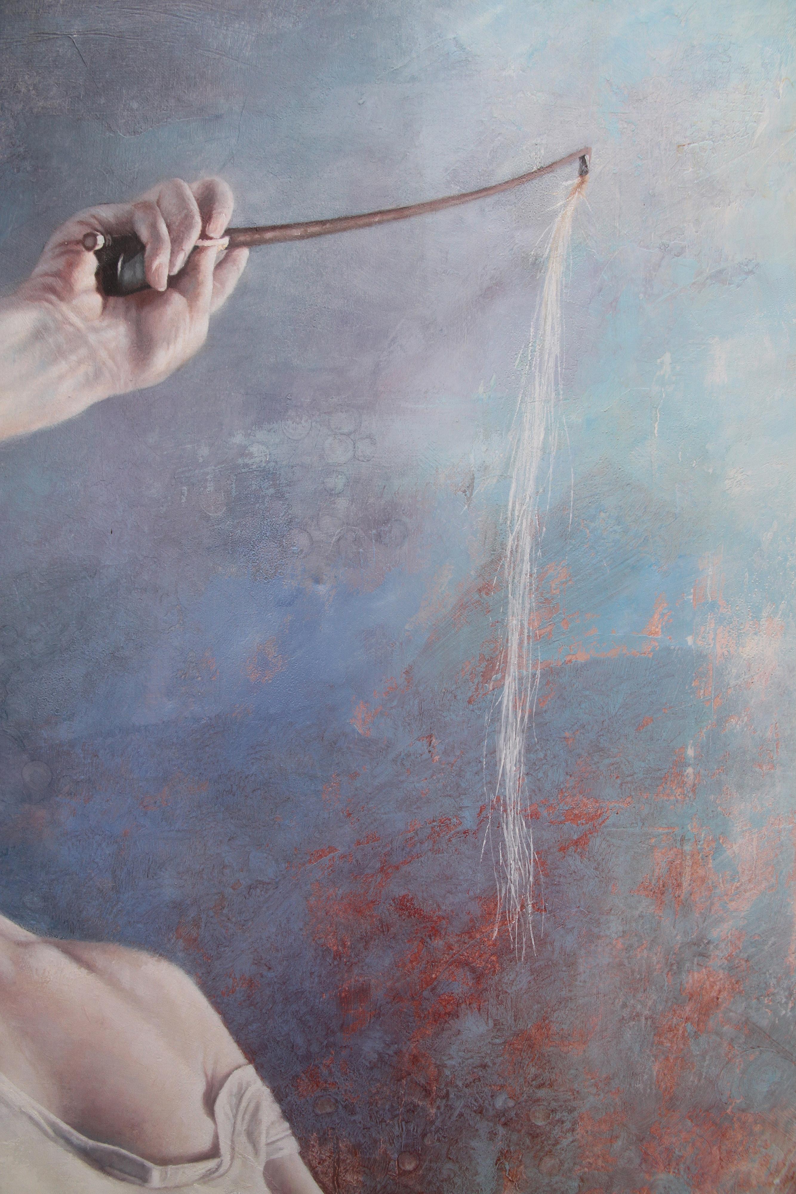 „Coup de nerf“ Ölgemälde auf Leinwand, 195x130 cm (Grau), Portrait Painting, von Pascal Chôve